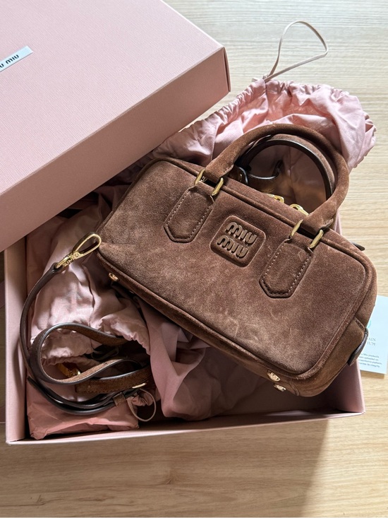 Miu Miu Handbags - Miu Miu Brown Suede Top-Handle Satchel with Detachable Strap (brand new 1 stain)